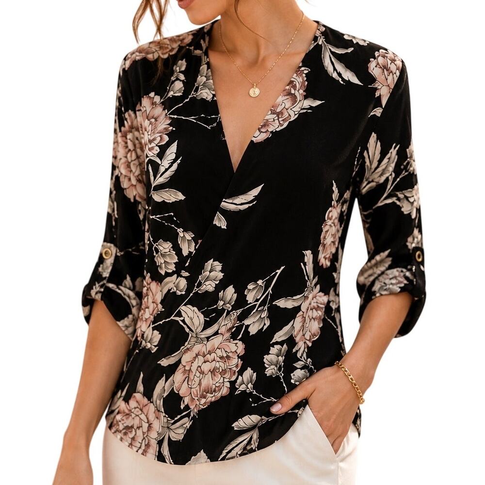 Yumi Kim S 100% Silk Floral Flowy Blouse Top 3/4 Roll Tab Slv Romantic Boho $138